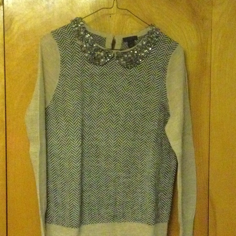 J Crew medium tan/brown sweater with jeweled color.